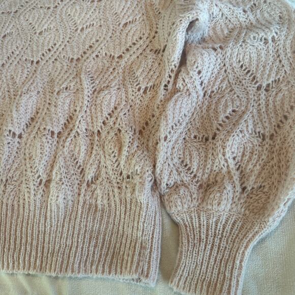 Halogen Soft Girl Pink Sweater Mohair Wool Blend sz S open crochet knit blush - Picture 3 of 8